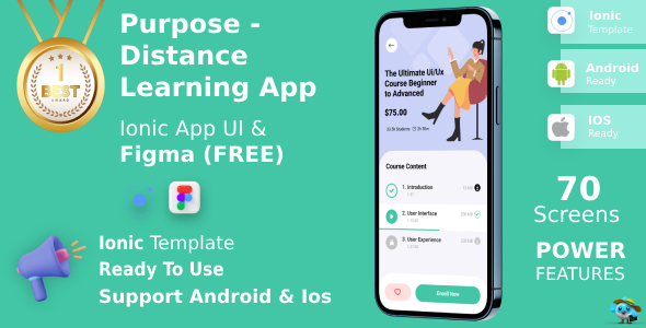 Online Learning Courses for Education App | UI Kit | Ionic | Figma FREE | Purpose