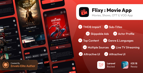 Flixy iOS : Movie App : Series,Live TV, Video Streaming App, Netflix Clone : Swift UI/Laravel