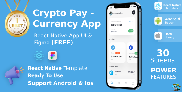 CryptoPay - Crypto Currency App ANDROID + IOS + FIGMA | UI Kit | React Native