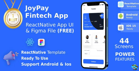 JoyPay | ANDROID + IOS + FIGMA (FREE) | UI Kit | ReactNative | Fintech & Finance & Banking App