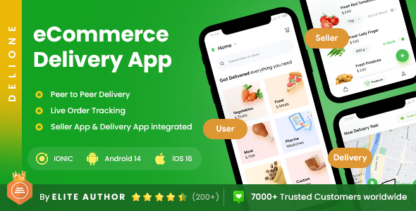 6 App Template | eCommerce Food Grocery Delivery App| Peer to Peer Delivery | Courier App | DeliOne