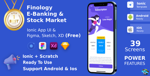 Online Banking Digital Wallet & Stock Market ANDROID + IOS + Figma + XD + Sketch | Ionic | Finology