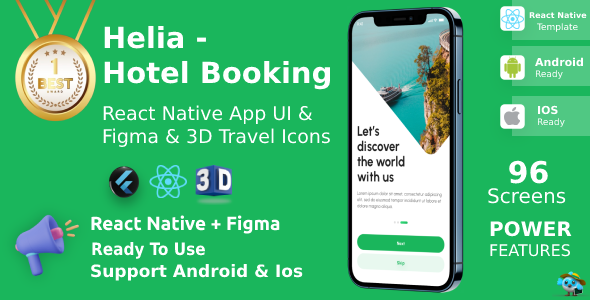 Helia - Hotel Booking ANDROID + IOS + FIGMA + 3D Icons | UI Kit | React Native