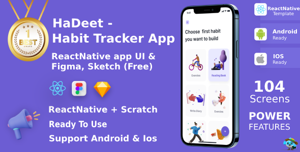 Habit Tracker App ANDROID + IOS + FIGMA + Sketch | UI Kit | ReactNative | HaDeet