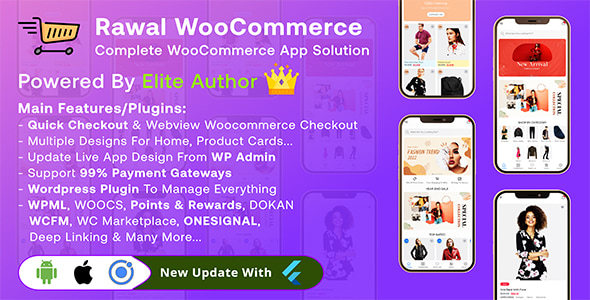 Rawal - Ionic Woocommerce & Flutter Woocommerce Full Mobile Application Solution with Setting Plugin