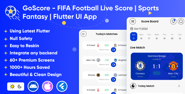 GoScore - FIFA Football Live Score | Fixture, Line-ups, Leagues | Sports Fantasy | Flutter UI App