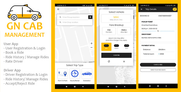 GN Cab Management - Ionic Cab Booking, Taxi Booking Android & iPhone App, PHP Codeigniter