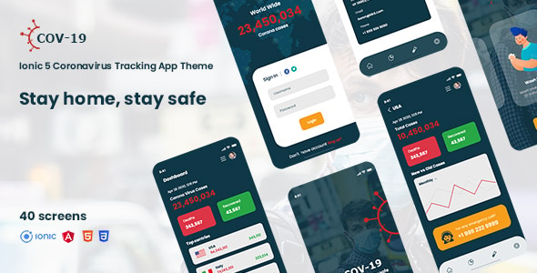cov-19 Ionic 5 coronavirus tracking app theme