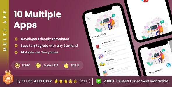 Multiple App Template UI Kit with 100+ Screens | Various Android iOS Apps Template | Multi App