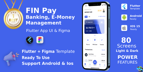 FinPay App ANDROID + IOS + FIGMA | UI Kit | Flutter | Banking, E-Money Management