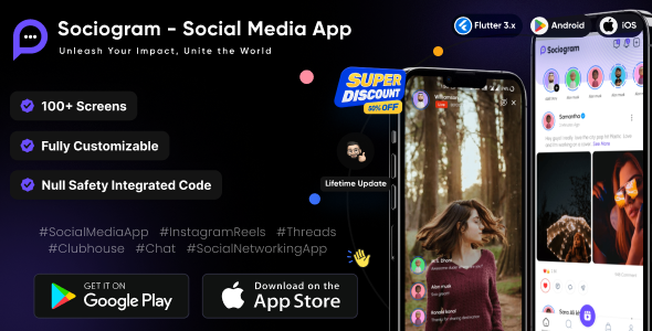 Sociogram - Social Media App | Instagram Reels | Threads | Clubhouse | Chat | Social Template App