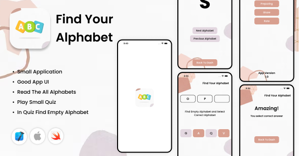 Find Your Alphabet - iOS App - Small Alphabet Quiz - Learn English Alphabet
