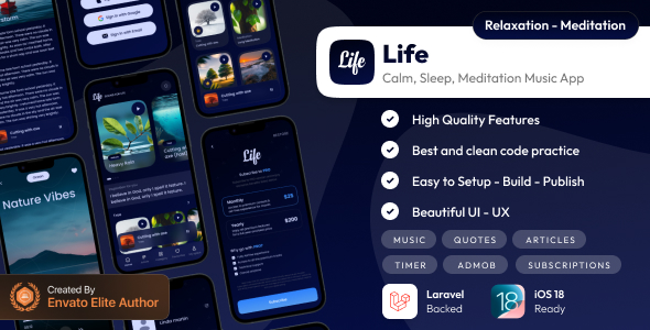 Life: Sleep Sounds - Meditation Sounds - Relax Music App - iOS (Swift UI/Laravel)