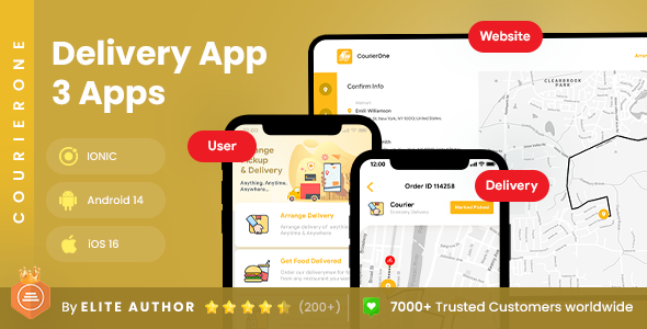 5 App Template | Peer to Peer Courier Delivery | Food Grocery App | Logistics App | CourierOne