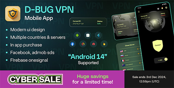 D-bug VPN- Flutter VPN Unlimited Proxy- - Laravel Admin- Android & IOS- Cross Platform