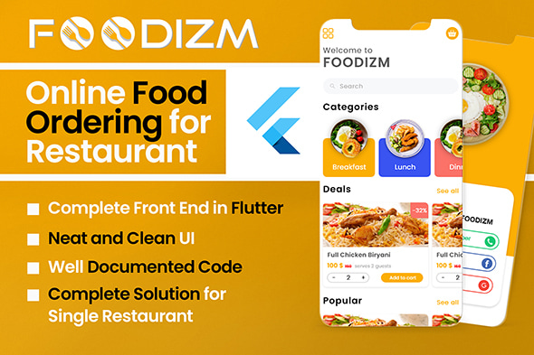 Foodizm - Restaurant Food Ordering App UI Kit in Flutter