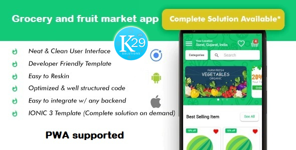 Grocery and fruit market ionic 3 app template (Android - IOS - PWA)