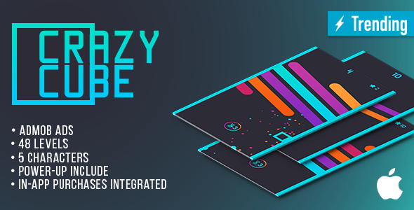 Crazy Cube (IOS) Fun Arcade Game Template + easy to reskine + AdMob