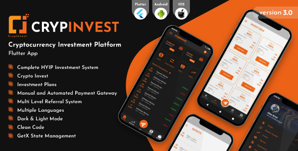 CrypInvest - Cryptocurrency Investment Platform Flutter App UI Kit