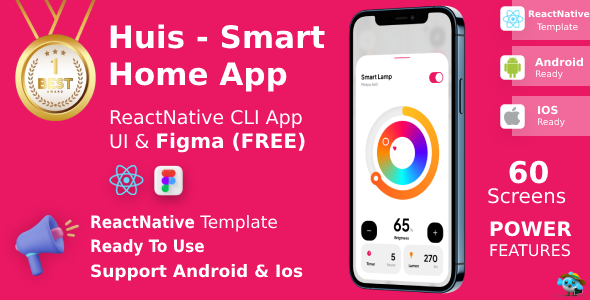 Smart Home App | UI Kit | React Native CLI | Figma FREE | HUIS