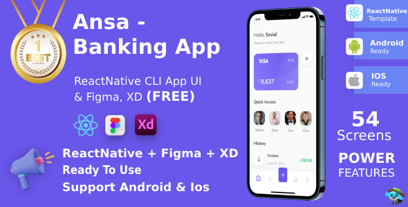 Ansa ANDROID + IOS + FIGMA + XD | UI Kit | ReactNative | Finance & banking App