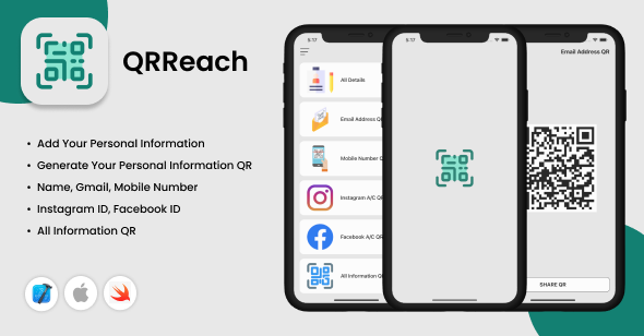 QRReach - Personal QR Generator - QR Codes - iOS App