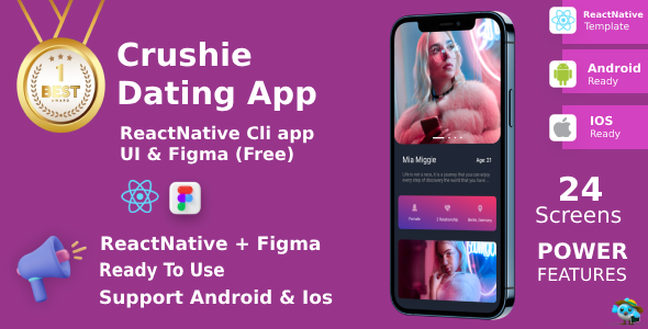 Dating App ANDROID + IOS + Figma (Free) | Reactnative CLI | UI Kit | Crushie