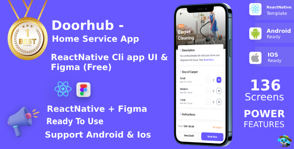 DoorHub ANDROID + IOS + FIGMA (Free) | UI Kit | ReactNative | Home Service Provide