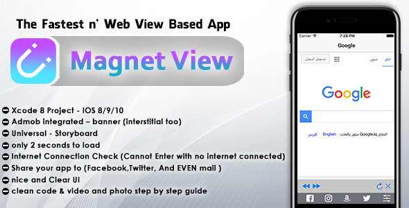 Magnet View : WebView for IOS, Admob,in-app, toolbar with 5 tabs