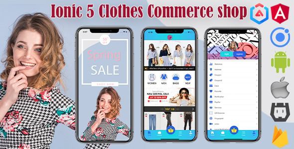 Ionic 5 Clothes Shop Commerce Theme/Template/Full App/with Firebase(Android+ios+web)