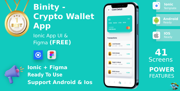 Crypto Wallet And Finance App | UI Kit | Ionic | Figma FREE | Life Time Update | Binity