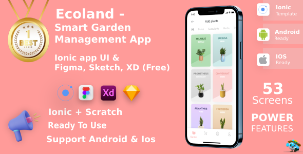 Ecoland | ANDROID + IOS + FIGMA + XD + Sketch + Figma | UI Kit | Ionic | SMART GARDEN MANAGEMENT APP