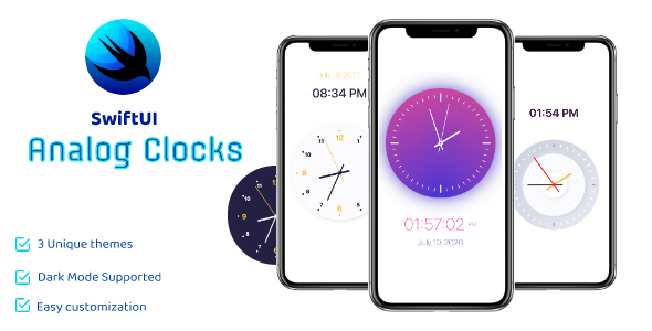 SwiftUI Analog Clocks - 3 Beautiful Themes