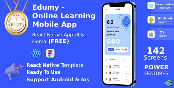 Online Learning Mobile App | UI Kit | ReactNative | Figma FREE | Edumy