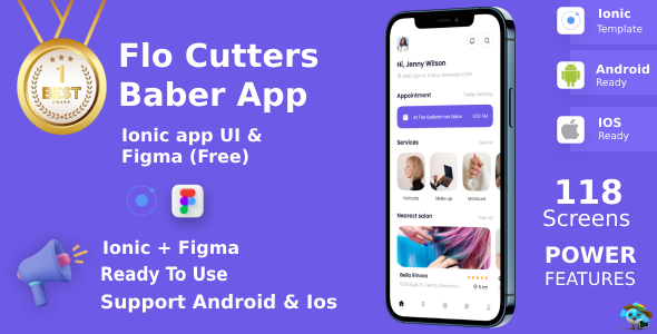 FloCutters ANDROID + IOS + FIGMA | UI Kit | Ionic | BeautySalons, Spa, Massage, Barber Booking