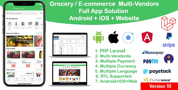 grocery / delivery services / ecommerce multi vendors(Android + iOS + Website) ionic 7 / Laravel