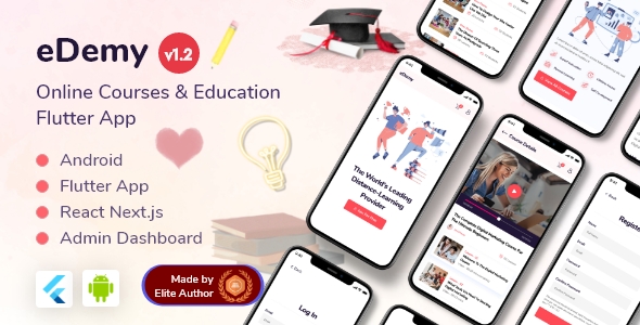 eDemy - LMS Education & Online Courses Flutter App + React Next Dashboard