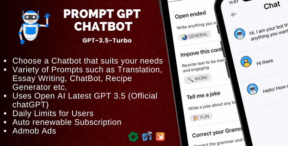 Multi Chatbot for IOS - AI PromptGPT based on ChatGPT GPT 3.5 and OpenAI | IOS Swift Full Applicatio