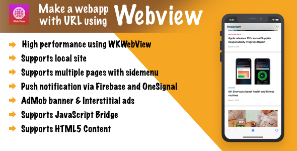 Webview - Convert URL/HTML to iOS app + push notification + inApp & much more