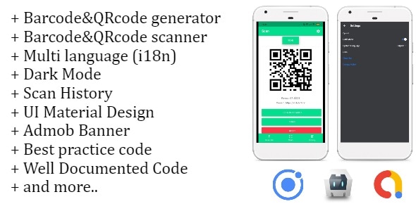 Barcode&QRcode Generator and Scanner application IONIC 4, Material design, Admob banner