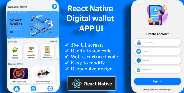 React Native Digital Wallet App UI - Full Set of Screens for Seamless Mobile Payments