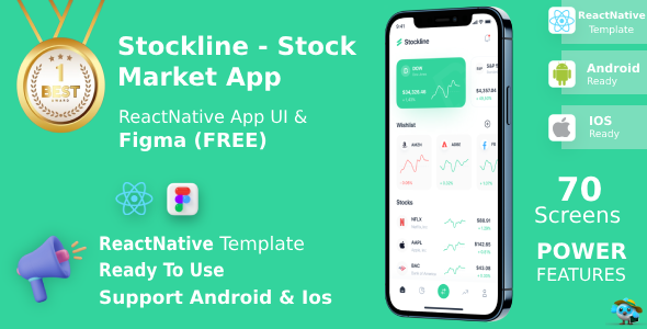 Stock Market App | React Native CLI Template | Figma FREE | Life Time Update | Stockline