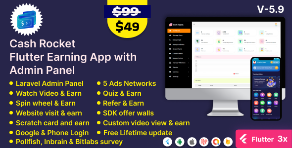 Cash Rocket – Flutter Online Earning App with Admin Panel