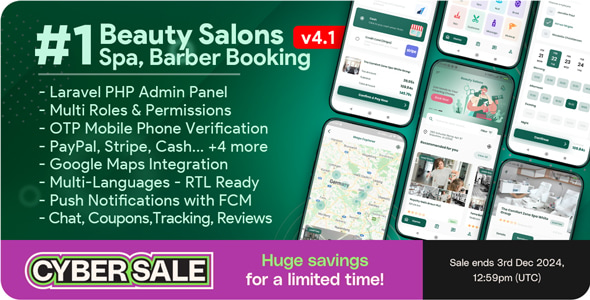 Beauty Salons, Spa, Massage, Barber Booking, Business Listing Multi-Vendor App with Admin Panel