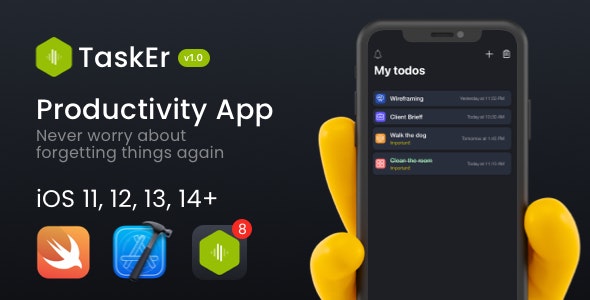 TaskEr - A powerful Todo iOS App (Swift, iOS 11+)