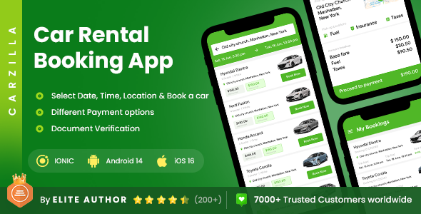 2 App Template| Car Rental Booking App| Drive Yourself Car Rent App| Rent a Car App| CarZilla