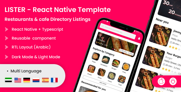 Lister - Restaurants Directory React Native Mobile App Template | Android & iOS