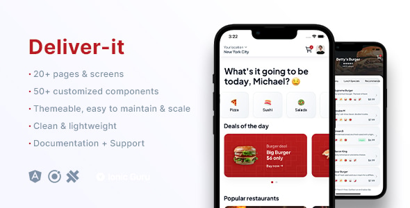 Deliver-it - Food - E-Commerce - Delivery | Mobile App Template | Ionic 7 | Capacitor 5