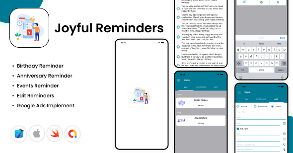 Joyful Reminders iOS App - Birthday Reminder - Anniversary Reminder - Event Reminder - Google AdMob