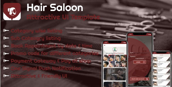 Hair Saloon (iOS) Template - Book Appointment for different Categories.